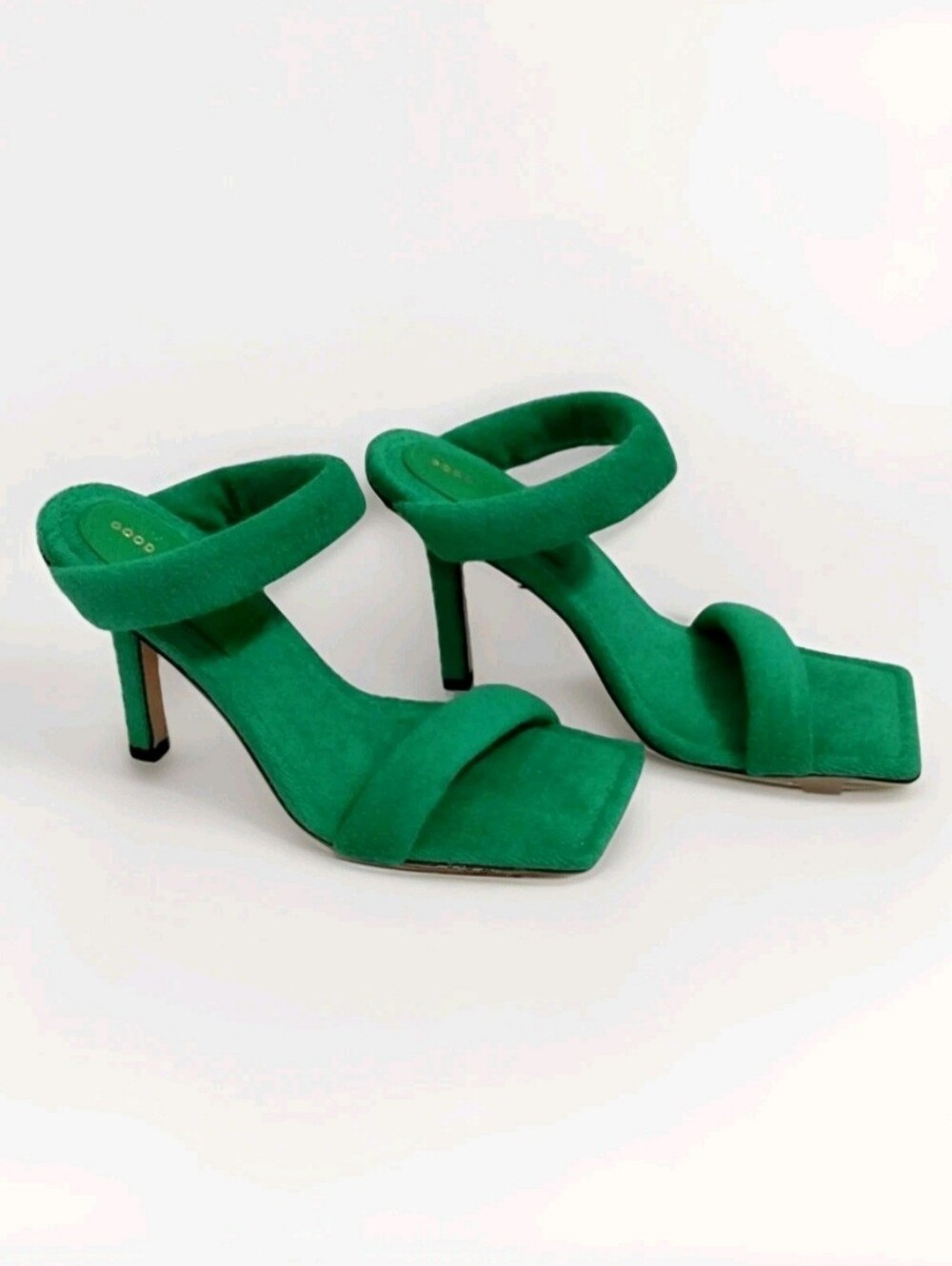 Good American Terry Square Toe Mule Heels 9 Resort Glam Green Statement Sandals - Picture 4 of 16